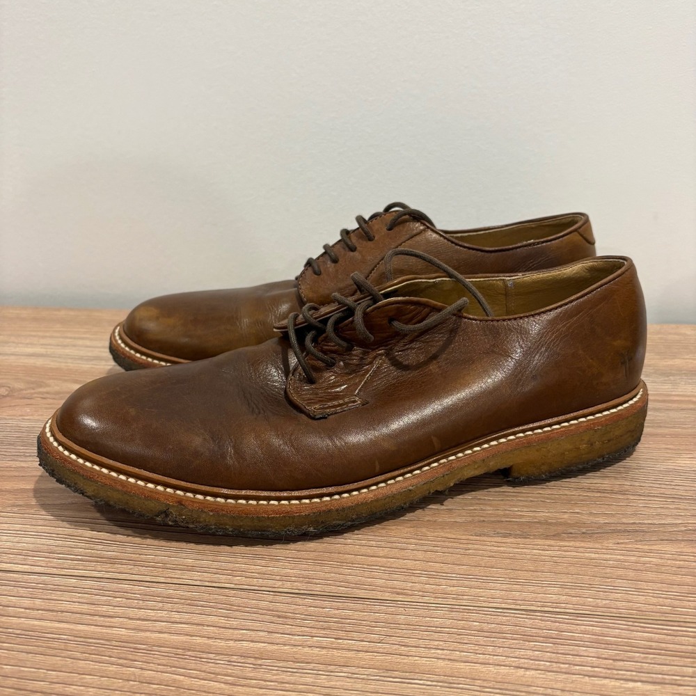 Frye John A Frye James Crepe Leather Oxford Mens Brown 10.5 D Derby Shoes 84608
